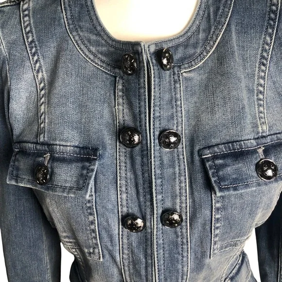 White House Black Market Women's Soft Denim Military Jean Jacket $160 Sz 4 - Picture 11 of 16
